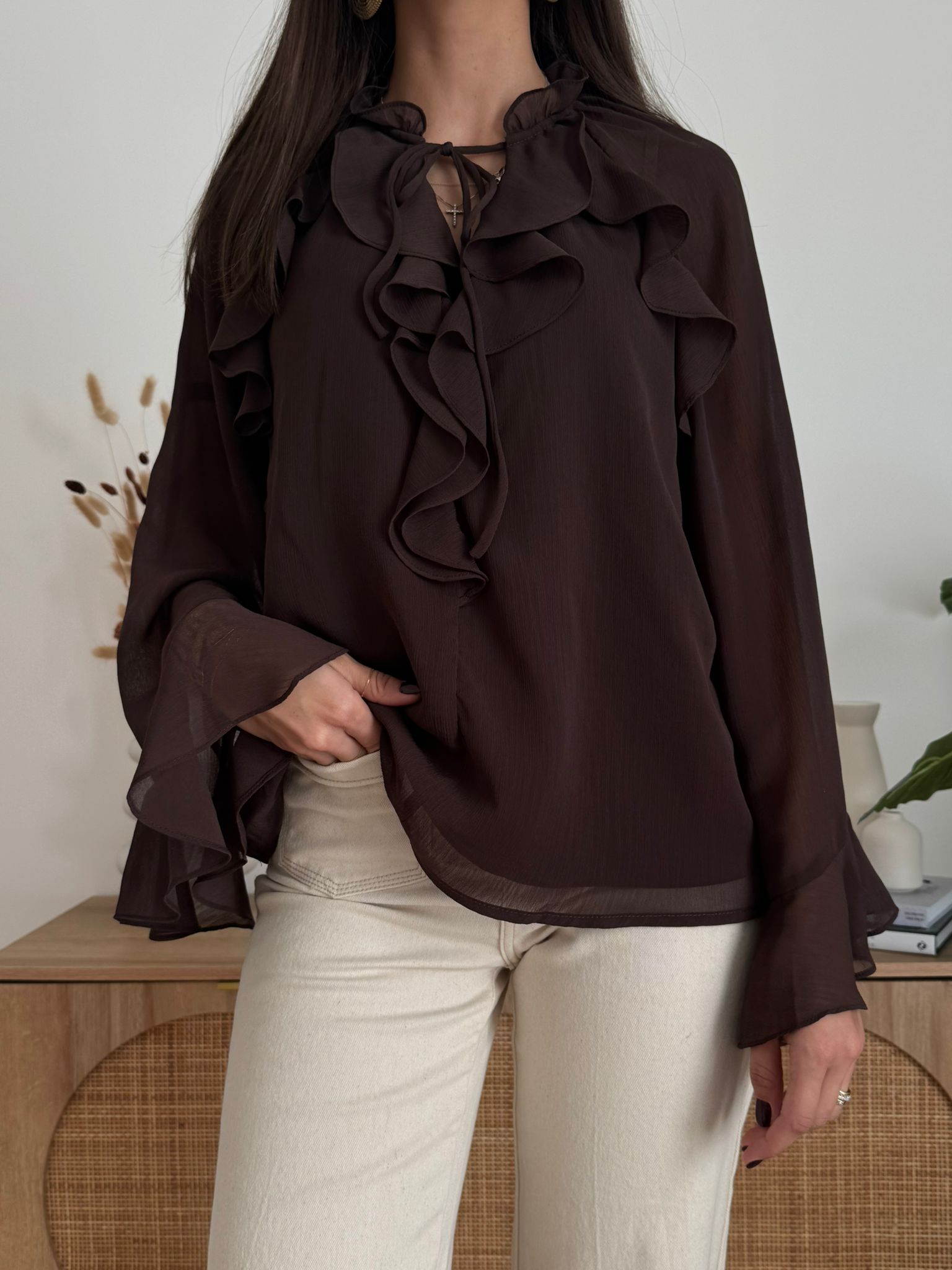 Blusa in Chiffon Marrone