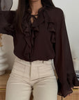 Blusa in Chiffon Marrone