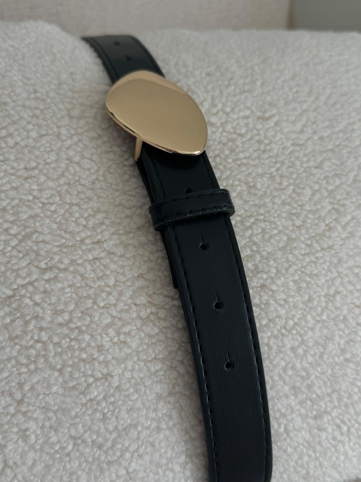 CINTA NERA FIBBIA ORO